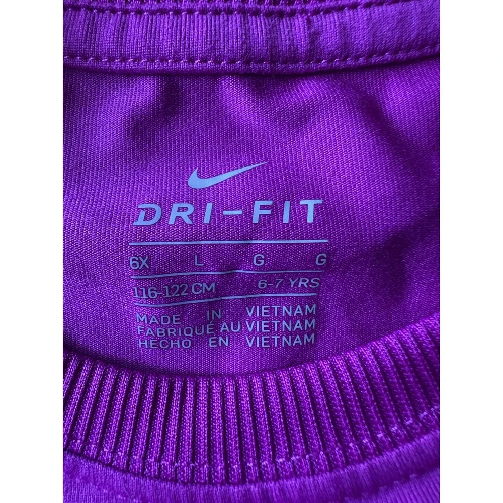 Nike Dri-FIT Girls Purple Short Sleeve Athletic Top Crossover Hem Size 6X L